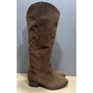 Twiggy London Tall Pull On Brown Suede Boots Studded Womens Size 9.5W